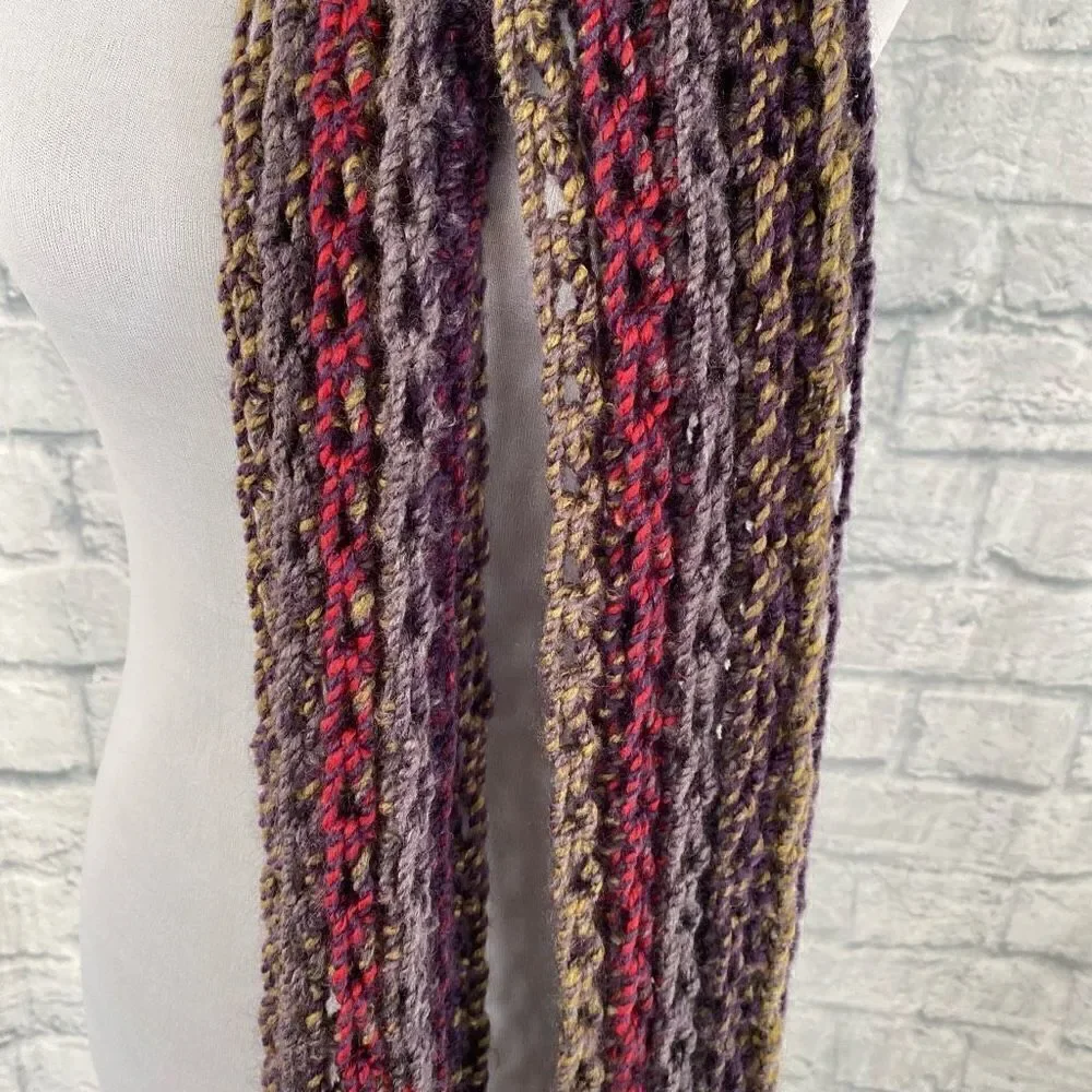 Women’s OS multi color loose knit scarf 87”x8”